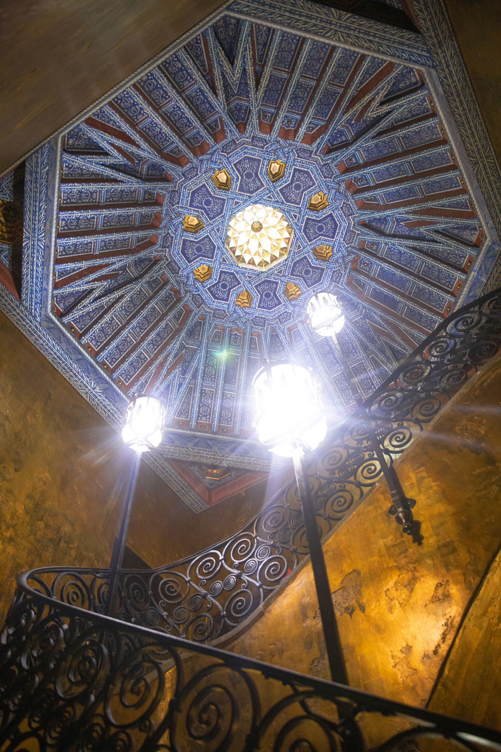 The ornate ceiling of Russell Hall is pictured at Adams House.