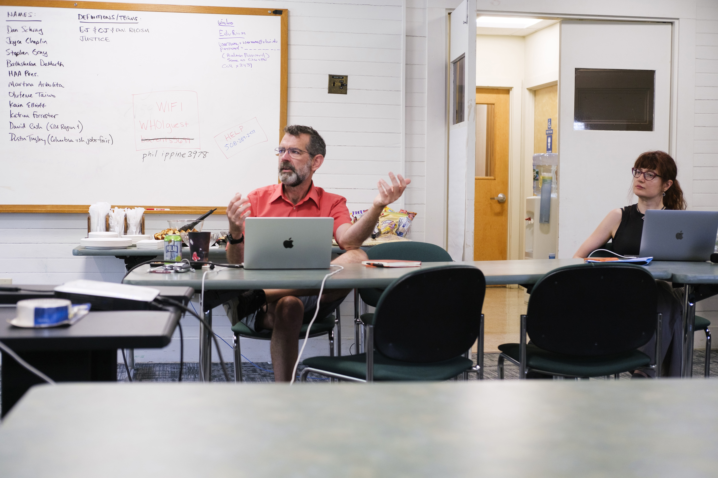 Sociology Professor Jason Beckfield, left, led the retreat. 