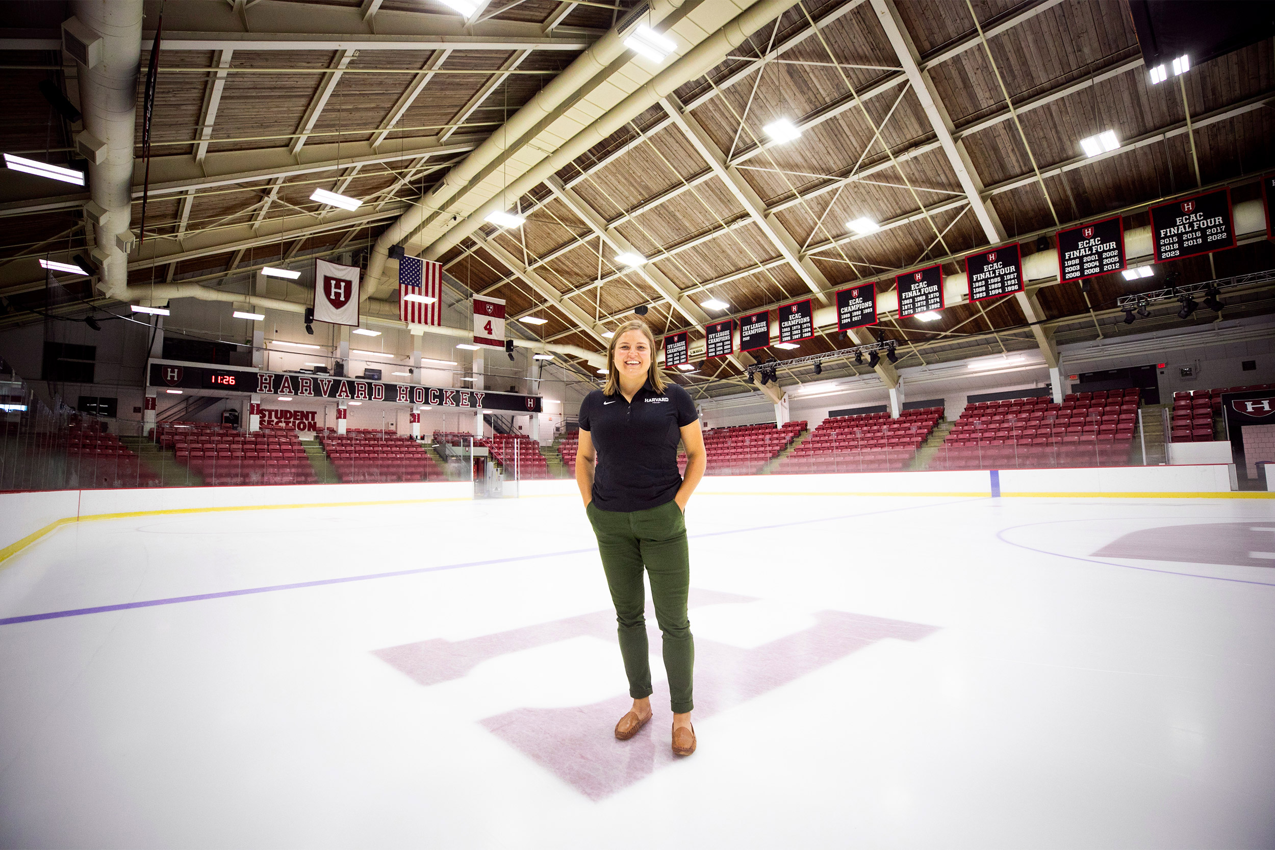 Coach Laura Bellamy at the Bright-Landry Ice Hockey Center.