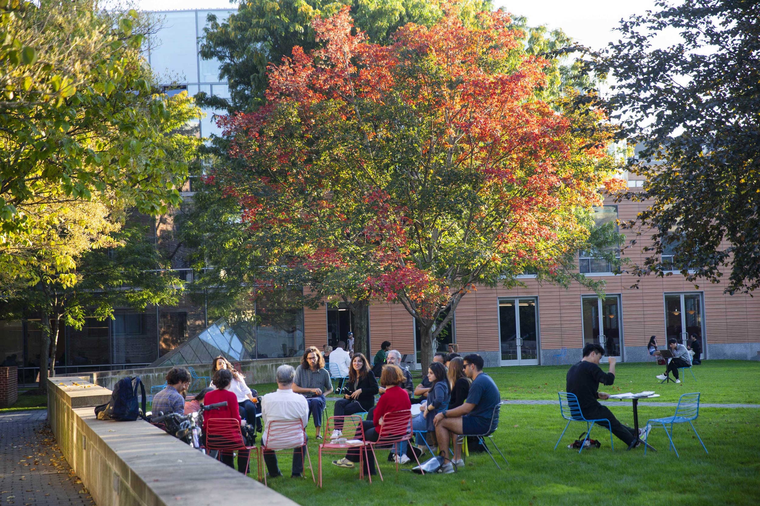 A class takes place outside CGIS Knafel.