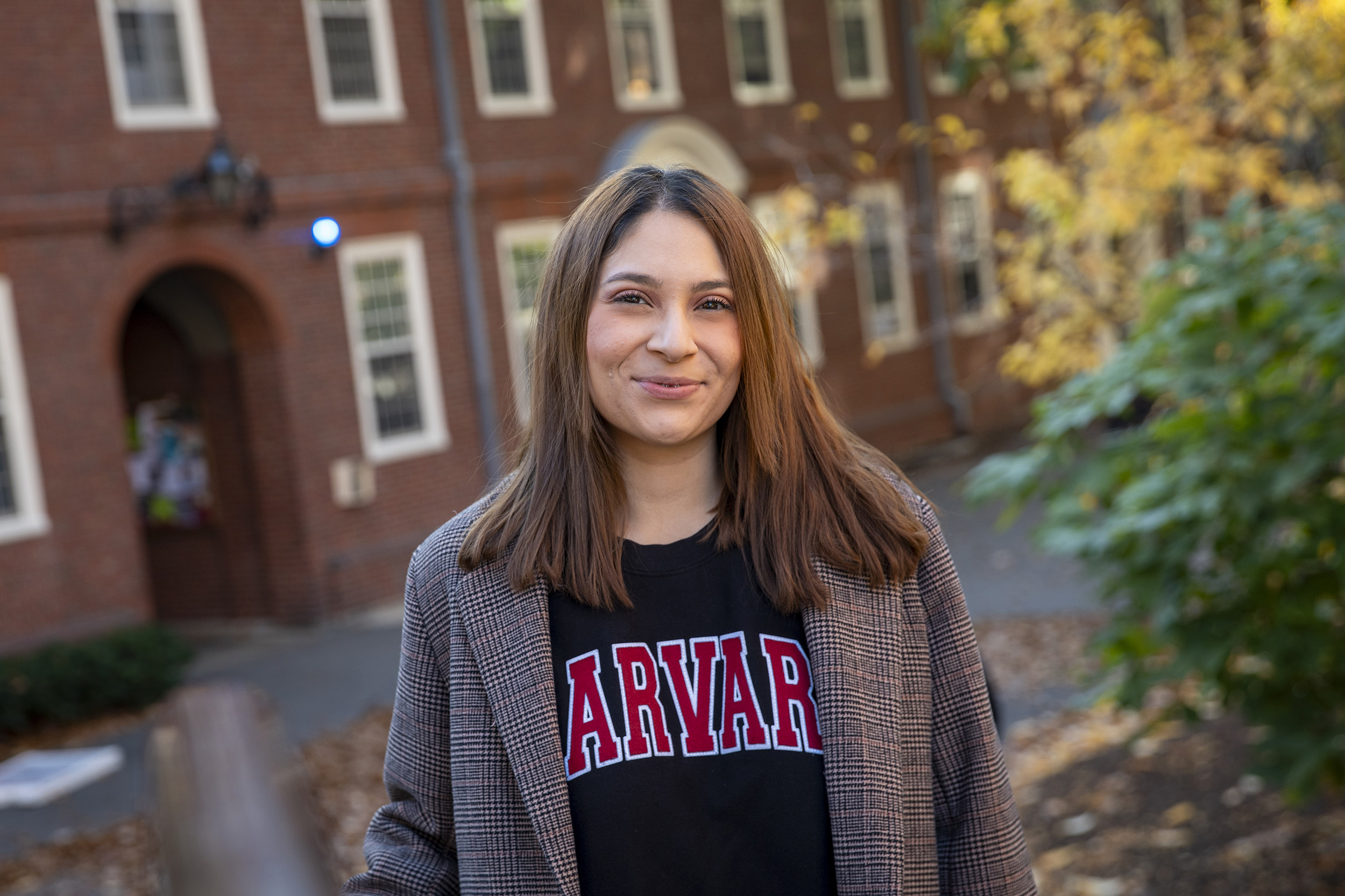 Ayleen Villarreal in front of Wigglesworth Hall.