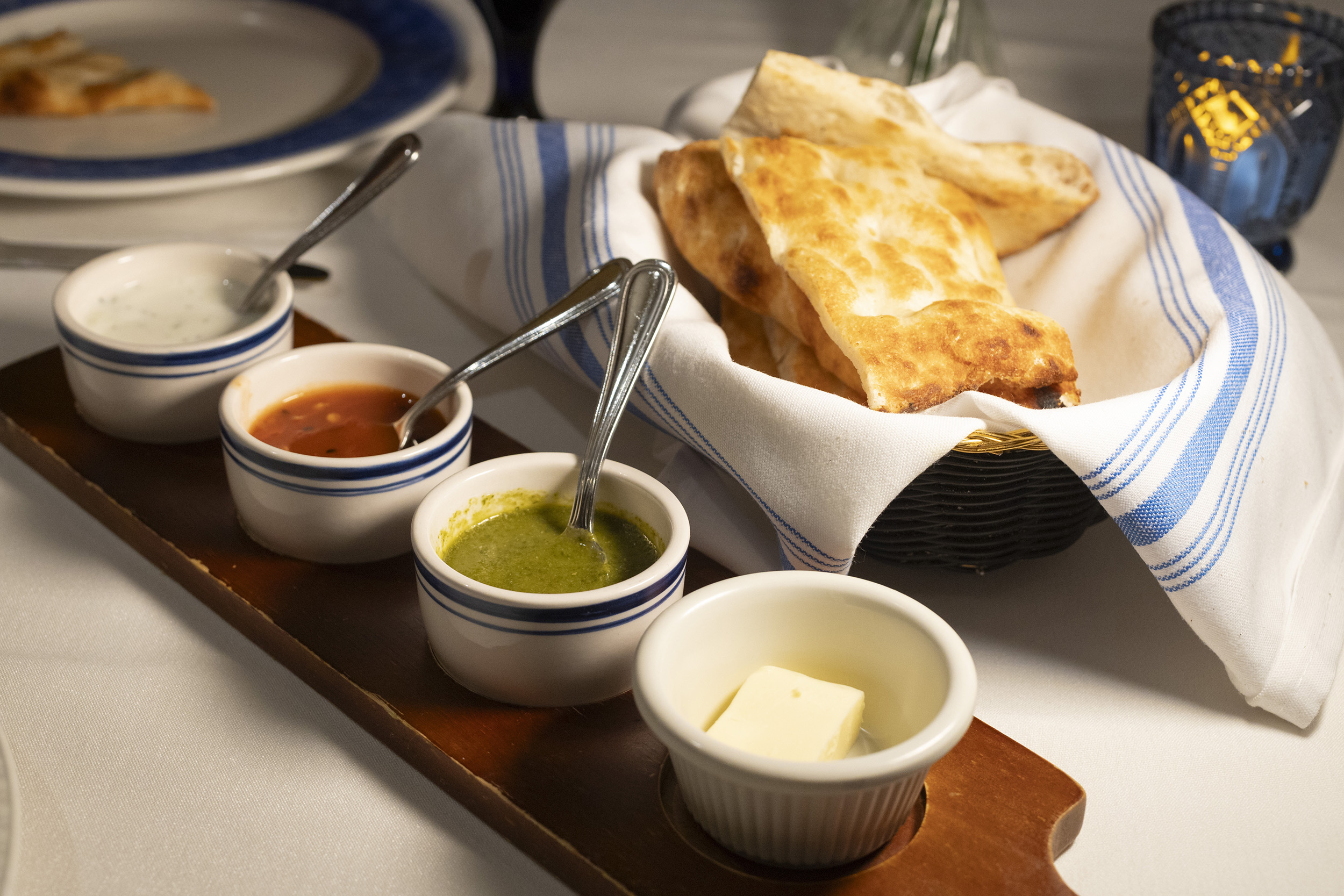 Afghan bread and sauces from The Helmand restuarant in Cambridge.