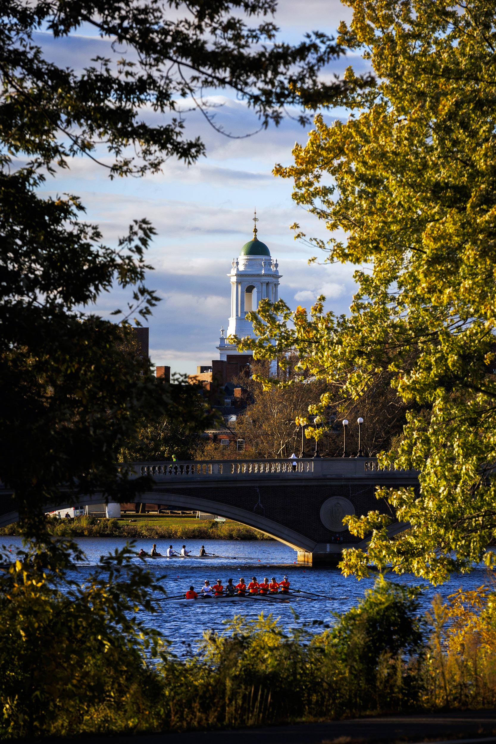 The tower of Eliot House is pictured along the Charles.