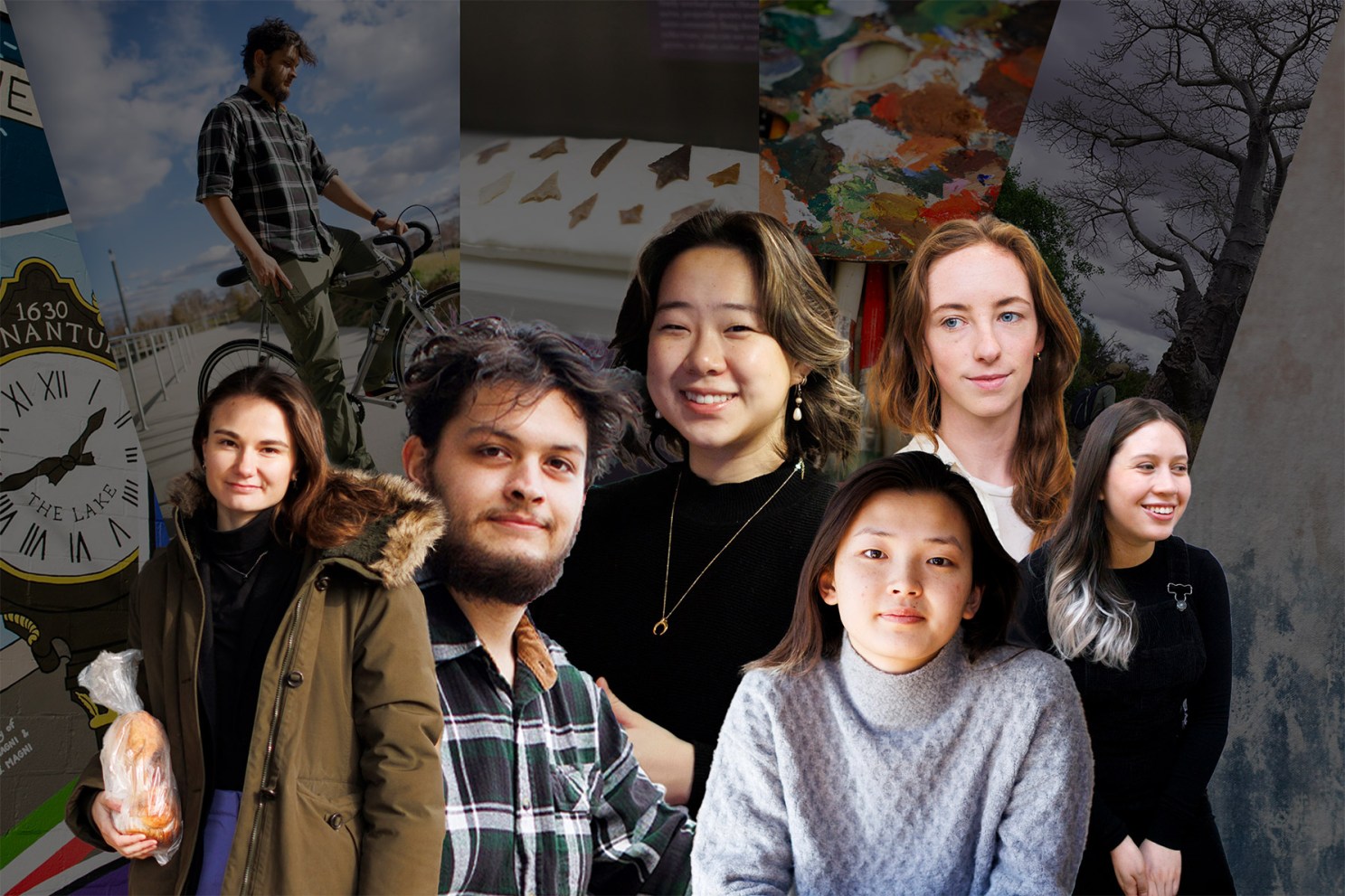 Collage featuring Madeline Ranalli, Francisco Marquez, Cindy Tian, Rivers Sheehan, Isabel Haro, and Audrey “Rey” Chin.