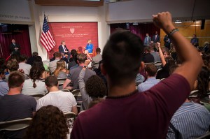 U.S. Secretary of Education Betsy DeVos speaks on the topic of school choice at a JFK Jr. Forum.