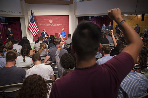 U.S. Secretary of Education Betsy DeVos speaks on the topic of school choice at a JFK Jr. Forum.