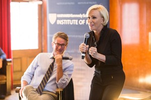 MSNBC "Morning Joe" hosts Joe Scarborough and Mika Brzezinski visit fall fellows at IOP.