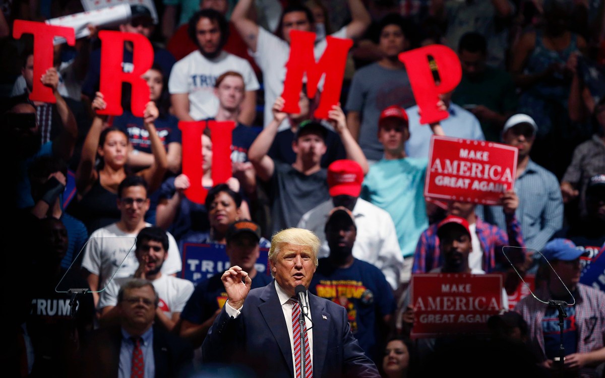 Donald Trump speaks at a campaign rally.