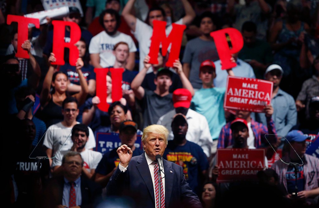 Donald Trump speaks at a campaign rally.