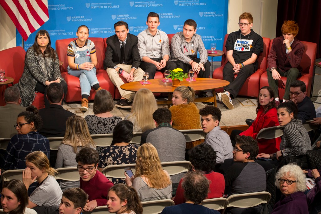 Meighan Stone, Emma Gonzalez, David Hogg, Cameron Kasky, Alex Wind, Matt Deitsch, and Ryan Deitsch.