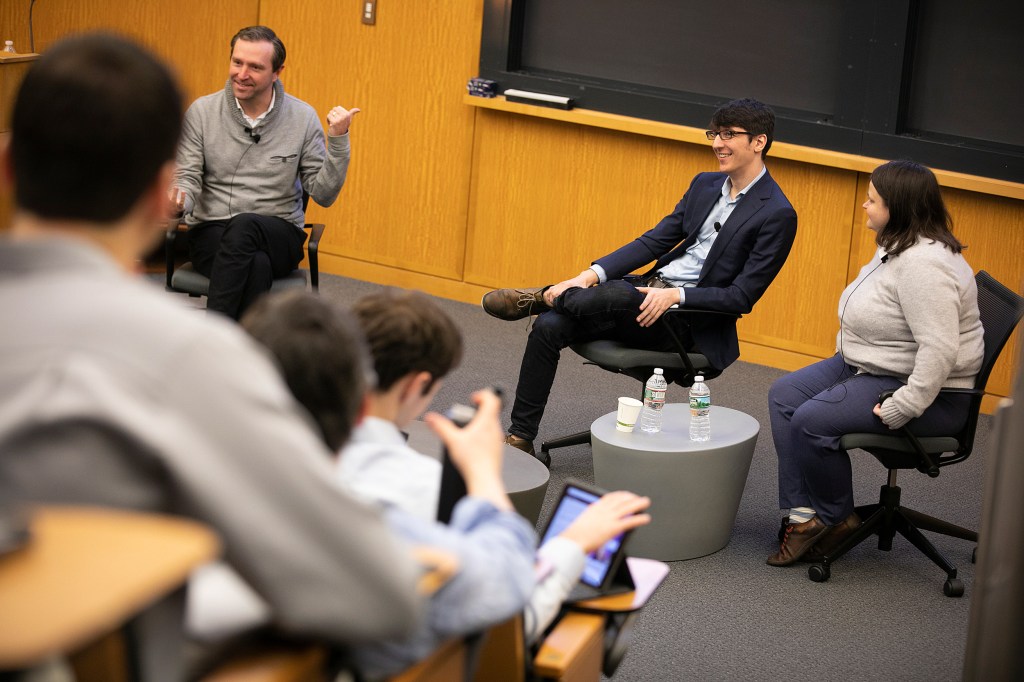 Moderator Kirk Goldsberry and panelists Nate Cohn and Amanda Cox.