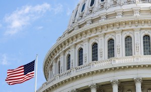 The American flag flies at the U.S. Capitol.