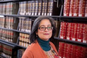 Diane Lopez is seen at Langdell Library.