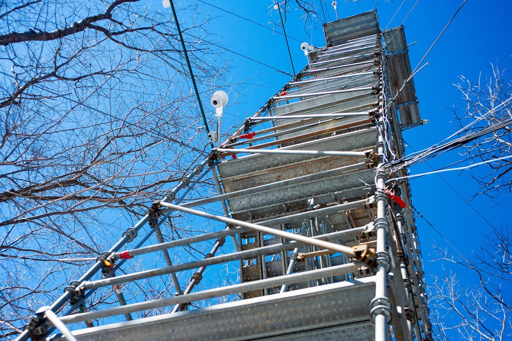 Tower used to study data such as wind patterns at Harvard Forest.