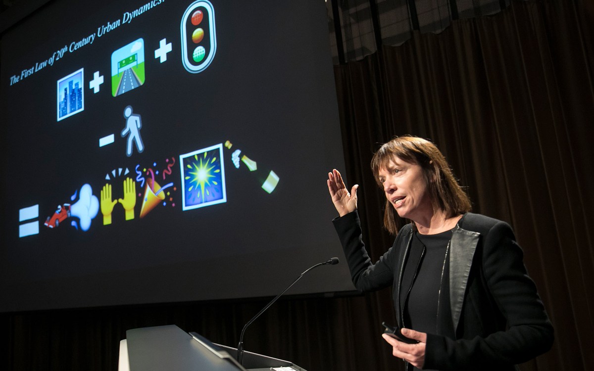 Janette Sadik-Khan speaks at Gund Hall.