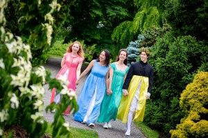 The cast of Pride in Prejudice walking through the Arboretum