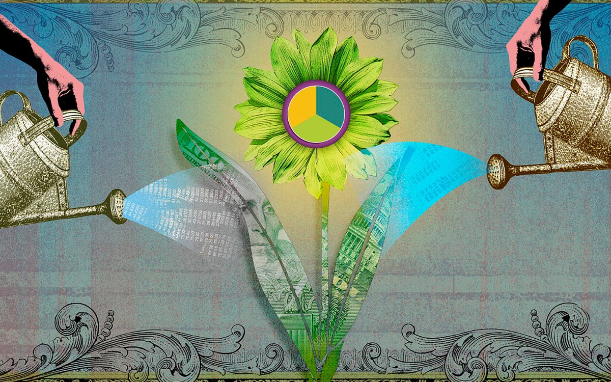 Illustration of financial flower being watered