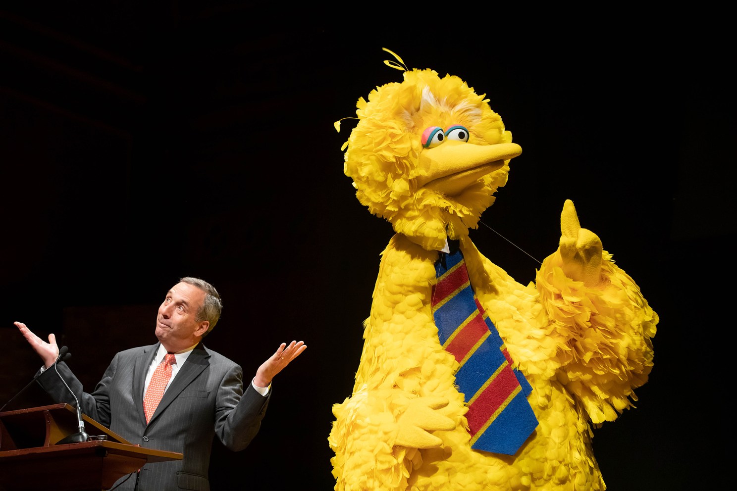 Big Bird and Larry Bacow