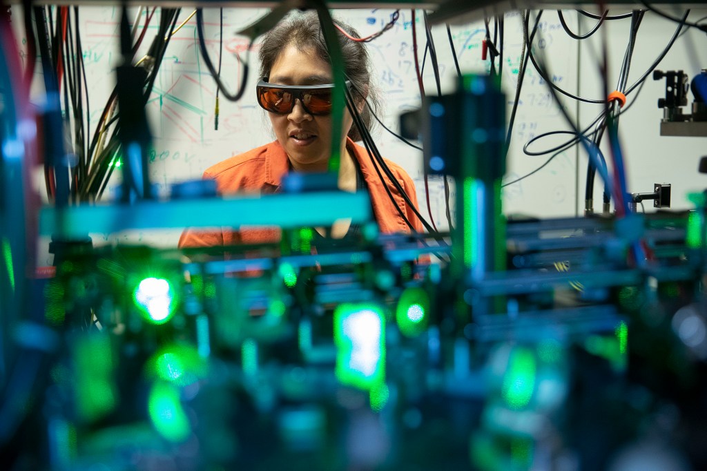 Scientist with special equipment.