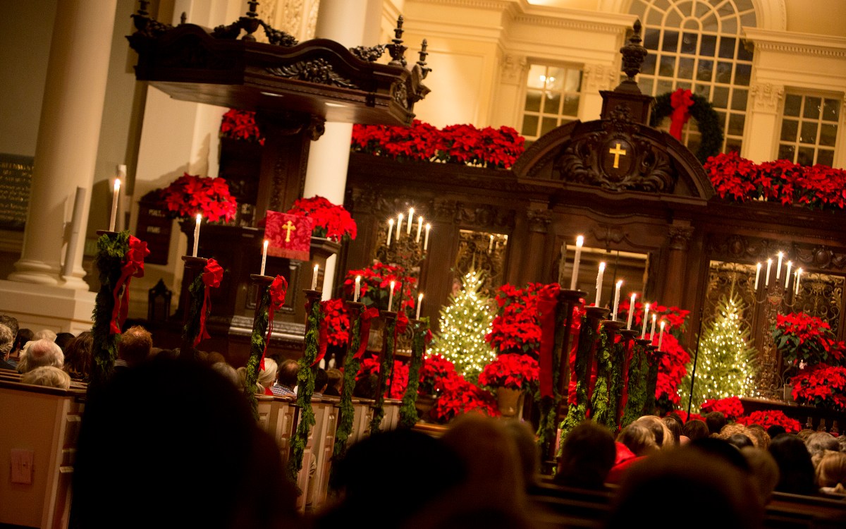 Memorial Church decorated for Christmas.