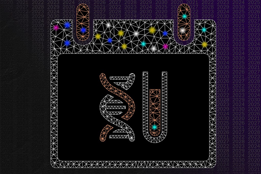 Illustration of double helix and test tube.