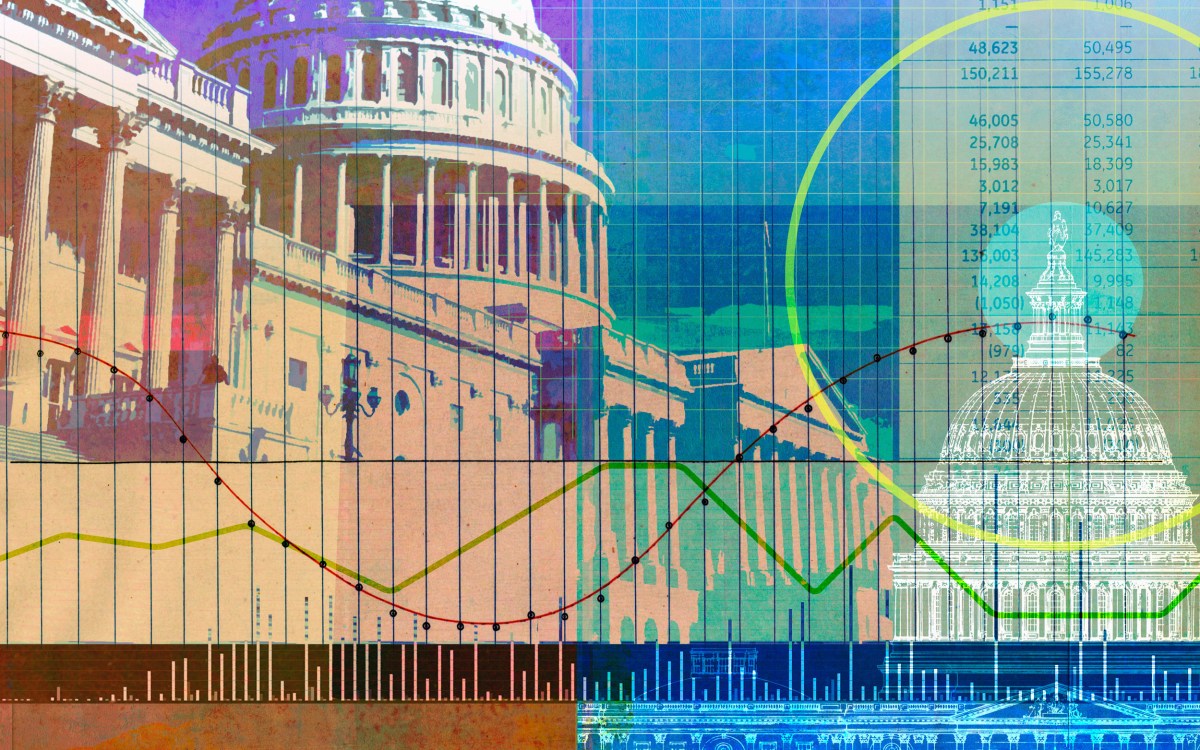 Illustration of stock market and Capitol.