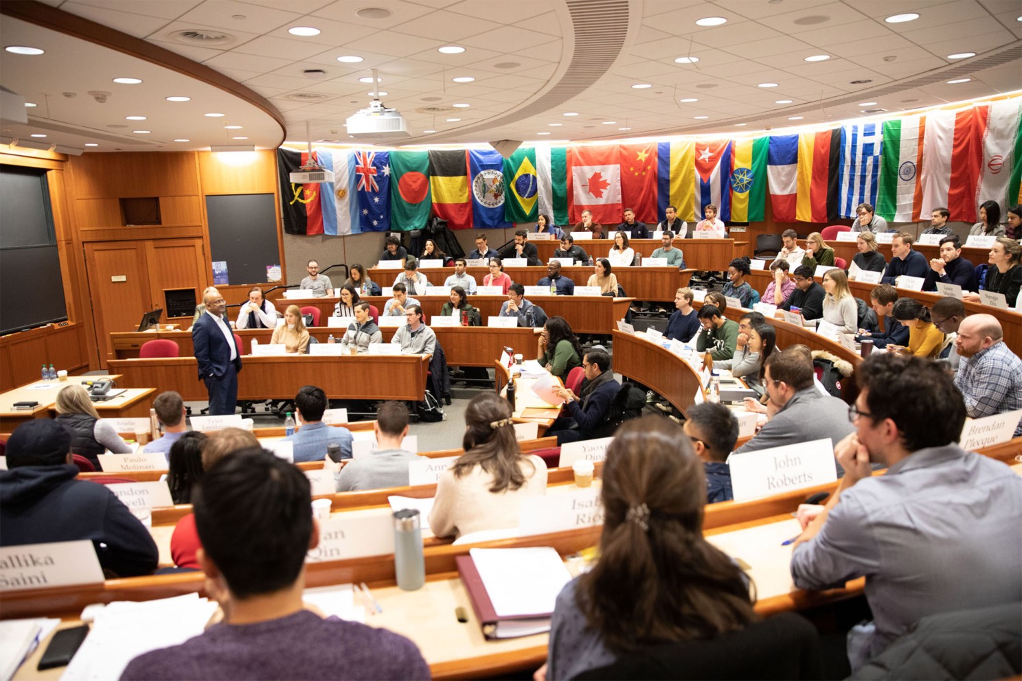 Dean talking to students.