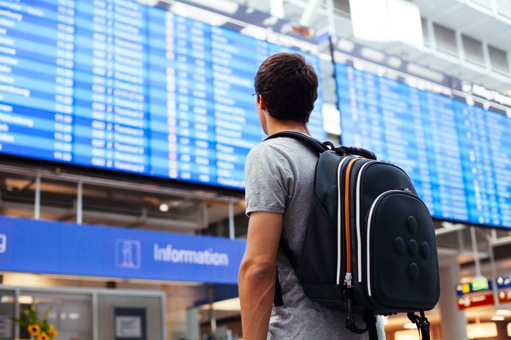 Student looking at flights.