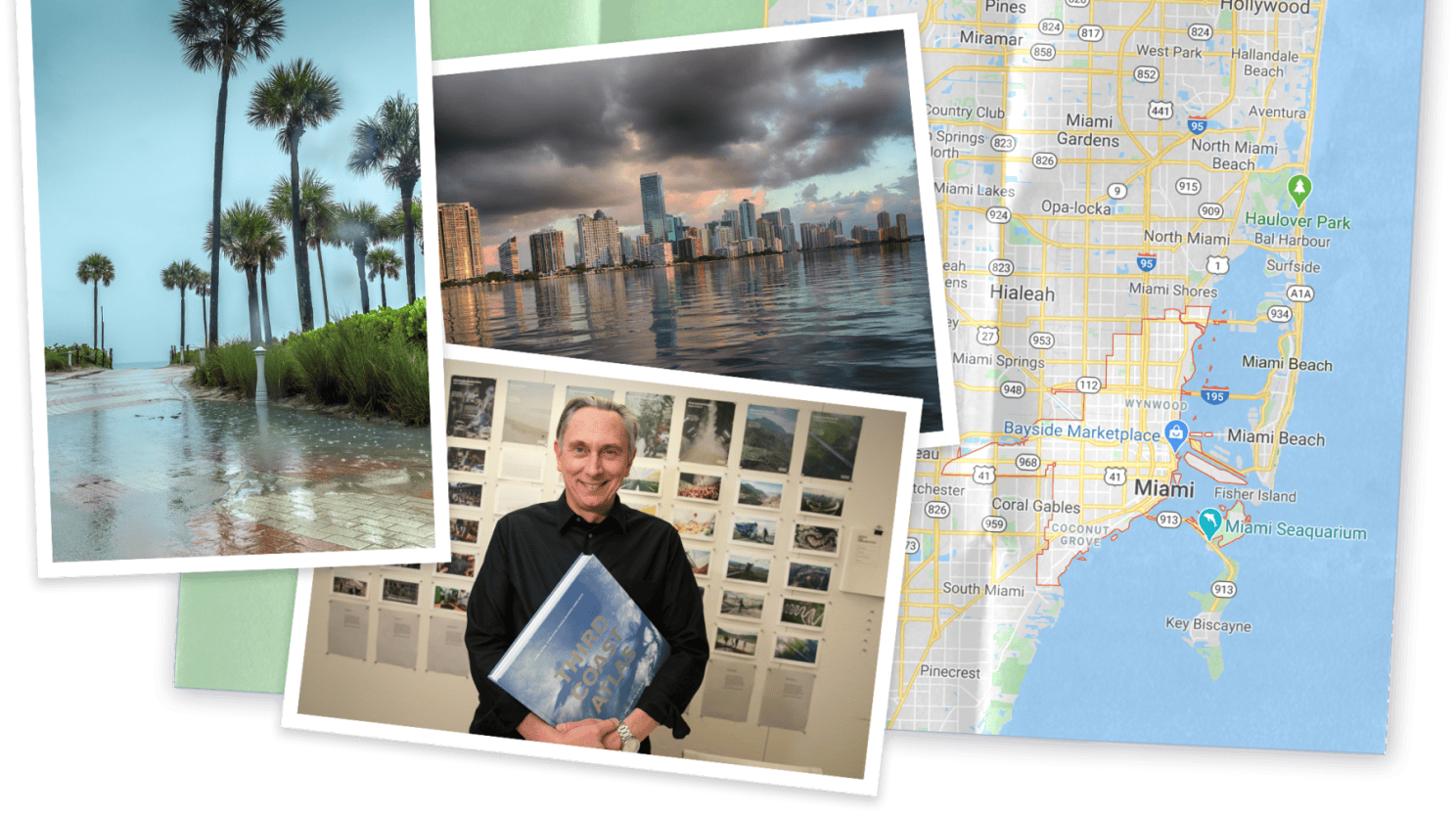 Collage of map and images of Florida and photo of Charles Waldheim