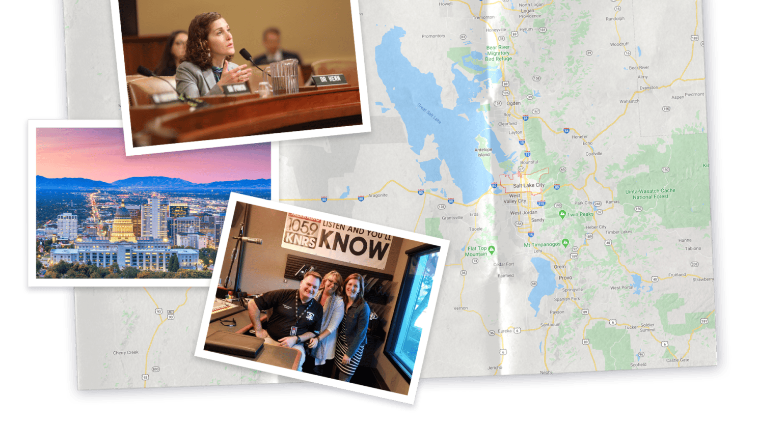 Collage of map and image of Utah and phots of Morissa Sobelson Henn