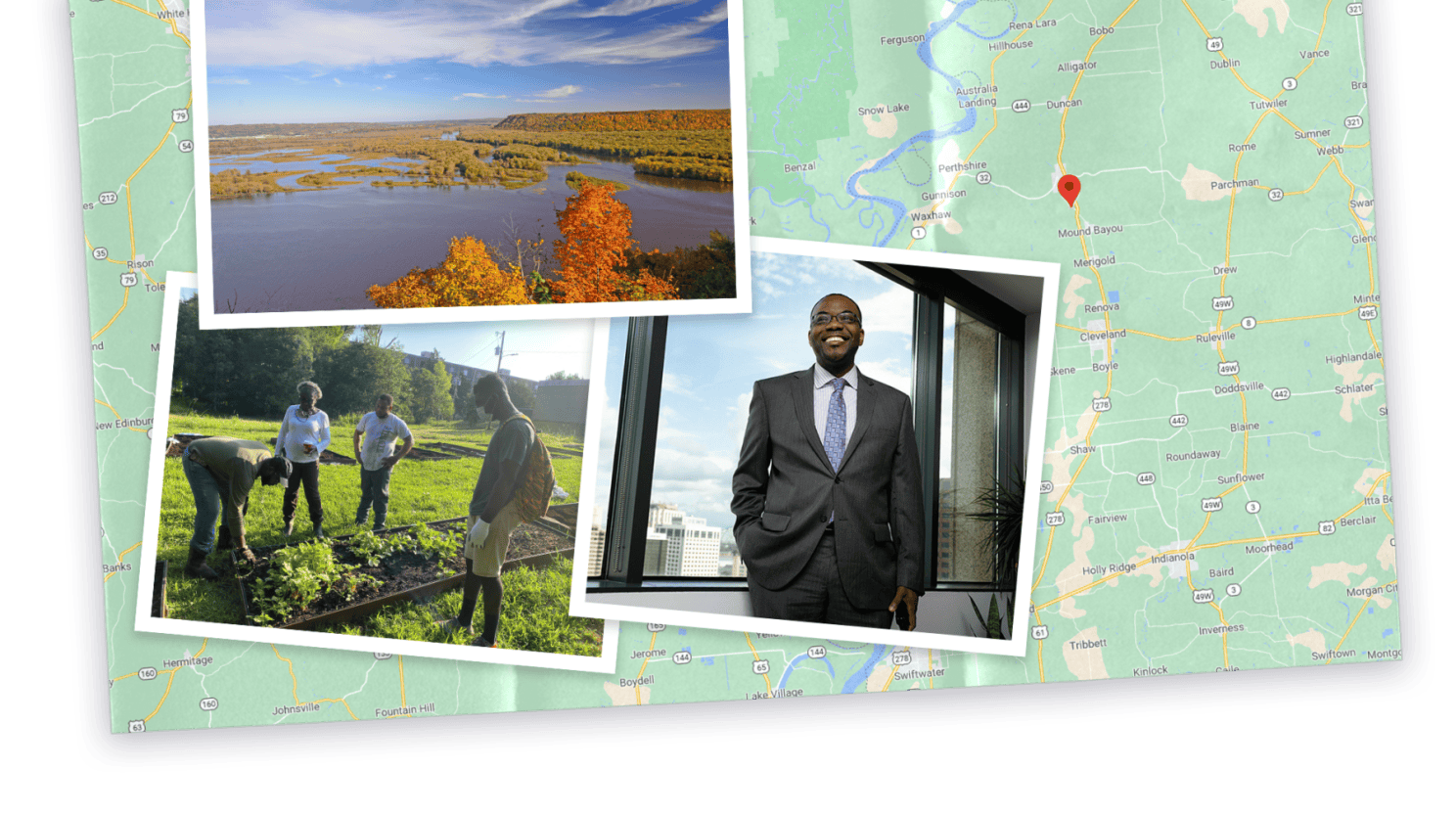 Collage of image and map of Mississippi and photo of Julian D. Miller