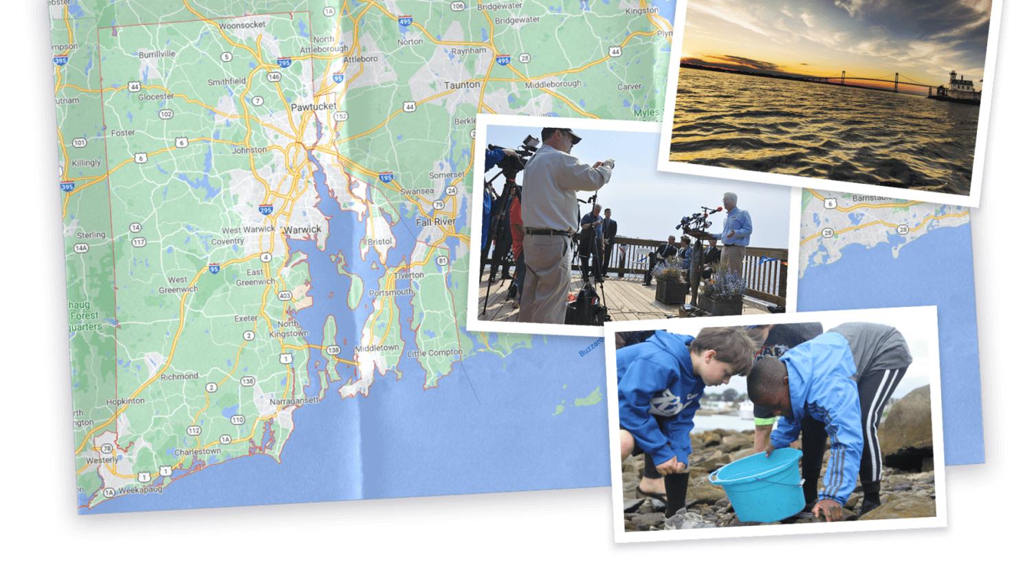 Collage of map and image of Rhode Island and photo of Jonathan Stone