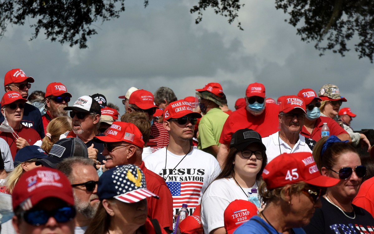 A crowd at a Trump rally.