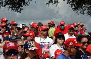 A crowd at a Trump rally.