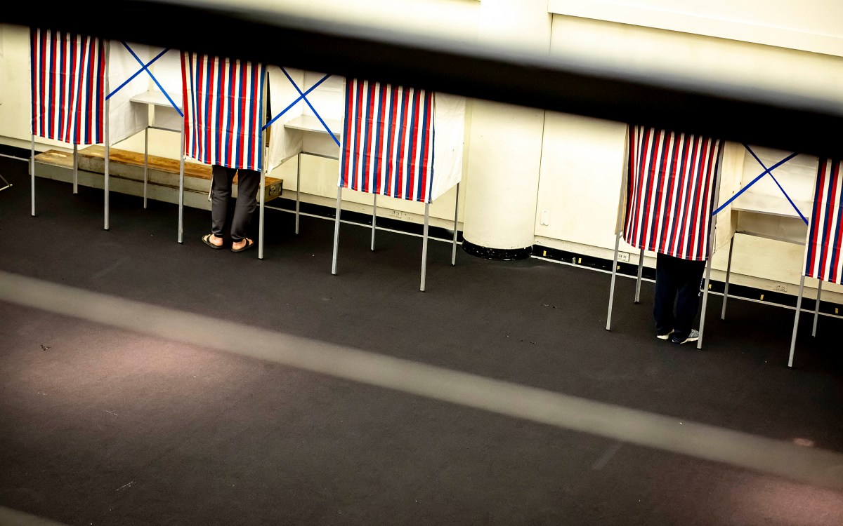 People in voting booths.