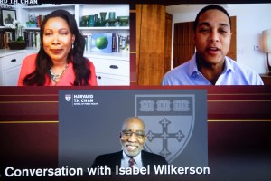 Isabel Wilkerson and othes on Zoom screen.