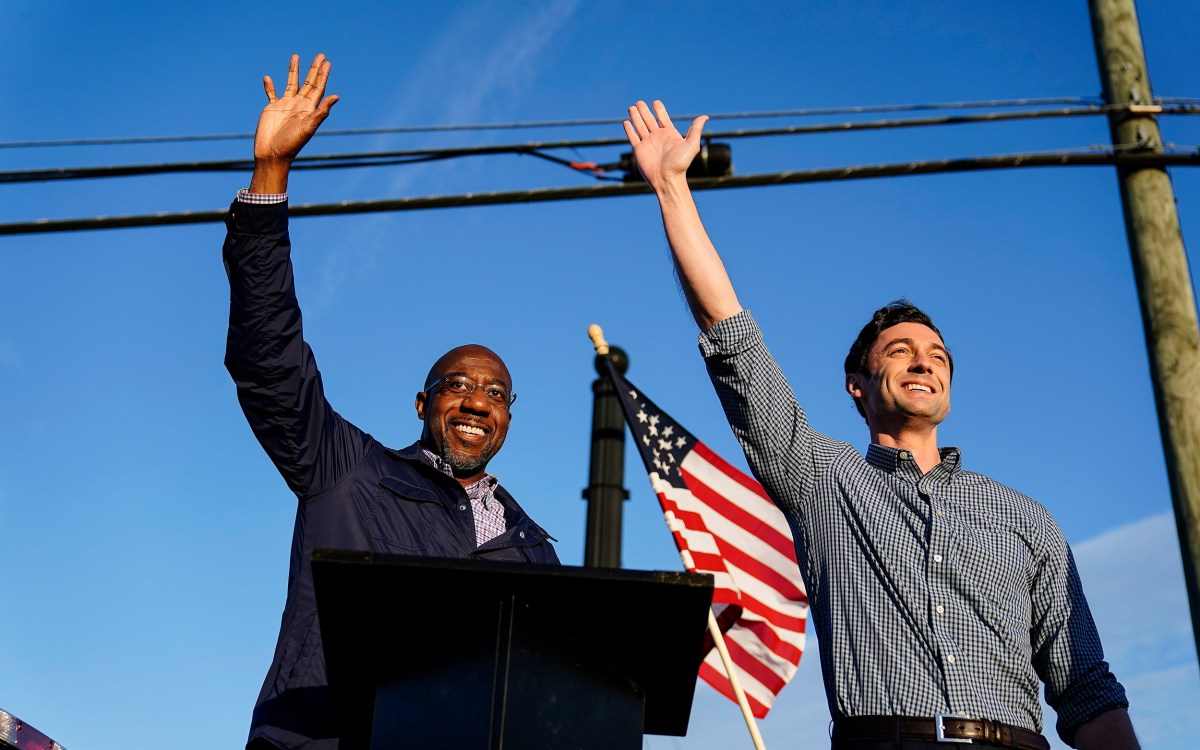 Raphael Warnock, left, and Jon Ossoff, right,