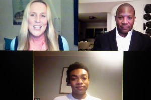 Zoom screenshot with Robert Livingston, Iris Bohnet, and Jacob Blair.