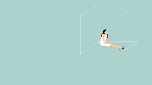 Young woman trapped in box.