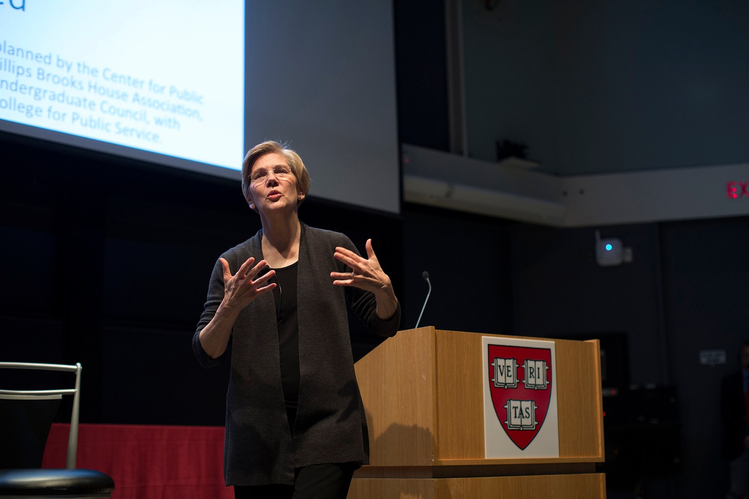 Elizabeth Warren speaking at an event.