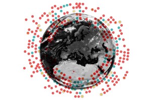 Illustration of blood types and the world.