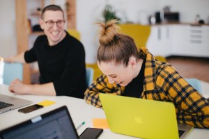 People smiling at work.