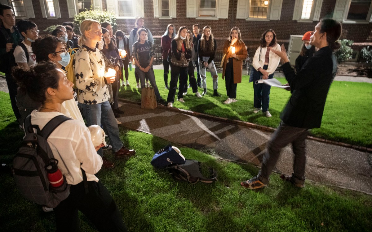 Supernatural Storytelling students meeting at night.