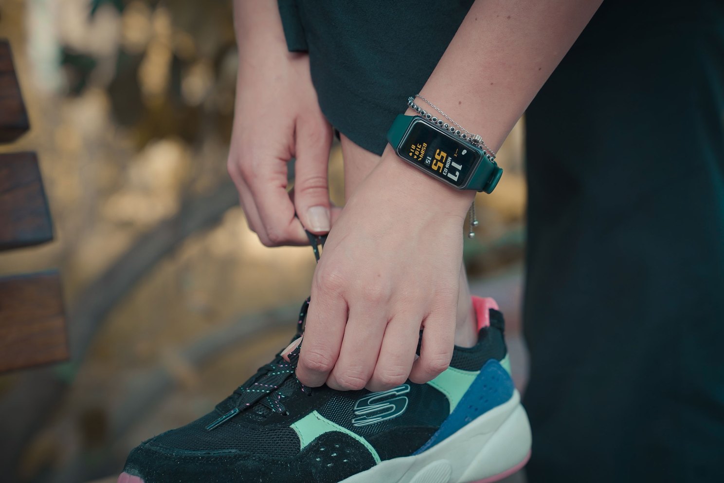 Sneaker and tracker.