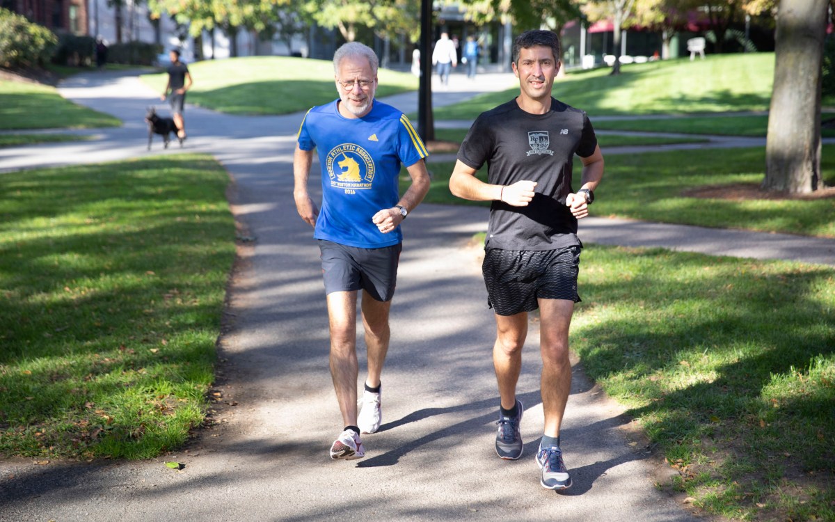 Daniel Lieberman, (blue shirt) and Aaron Baggish.