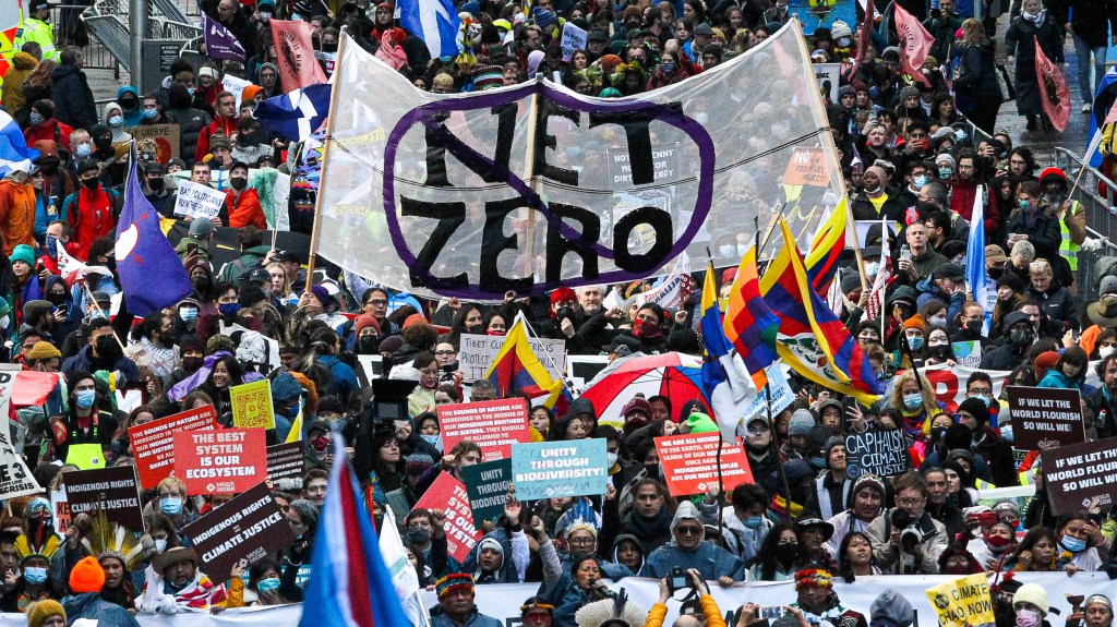 Protesters march through Glasgow during COP26.