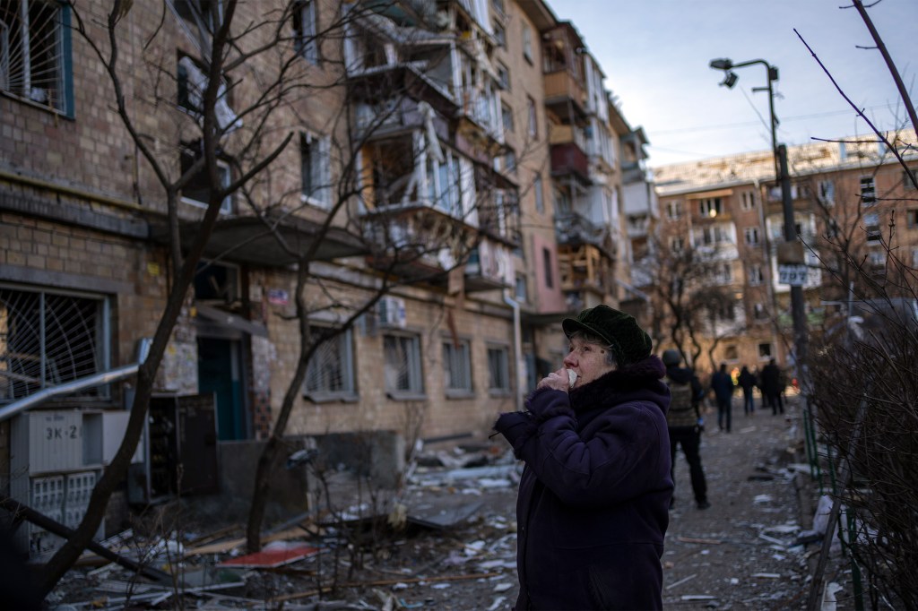 Bombed building in Kyiv.