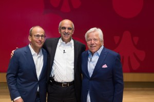 Jonathan Kraft (MBA 1990), Dean Srikant Datar, and Robert Kraft (MBA 1965)