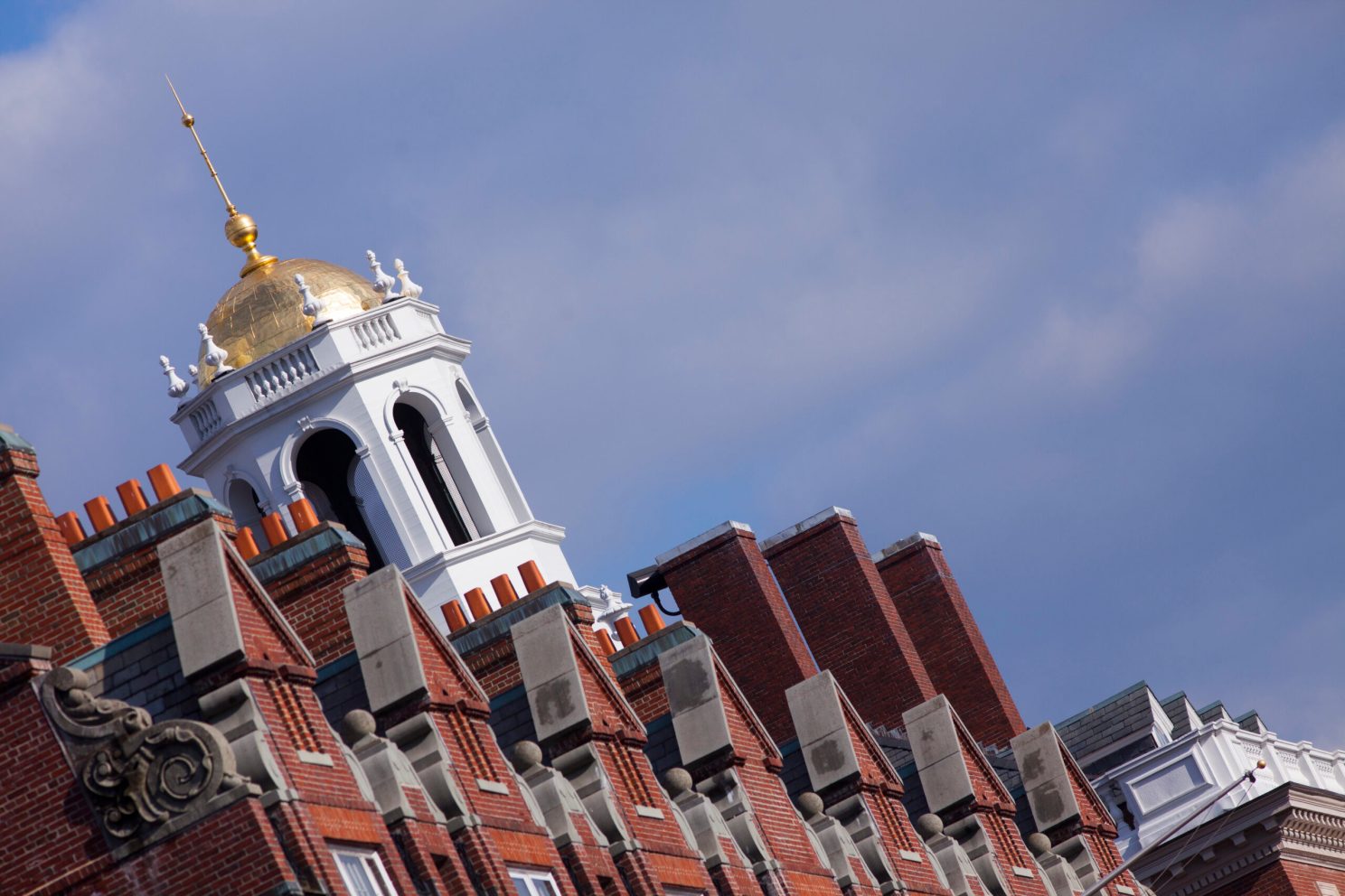 The tower of Adams House at Harvard University.