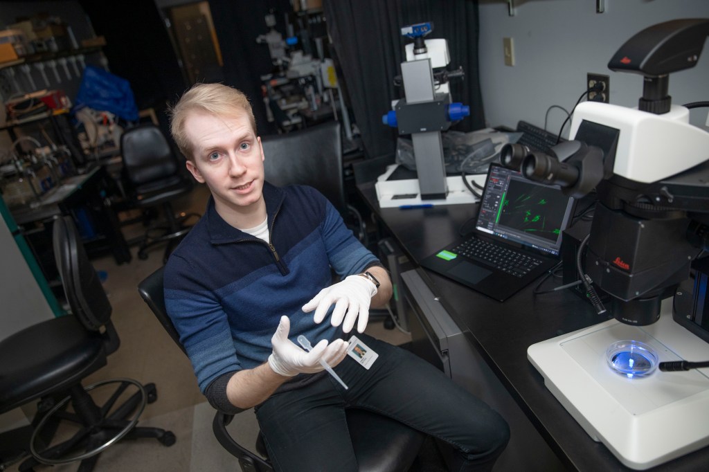 Sam Wattrus in his lab.